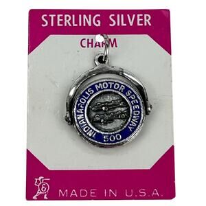 Vintage Sterling Silver INDIANAPOLIS 500 MOTOR SPEEDWAY Enamel Spinner Charm